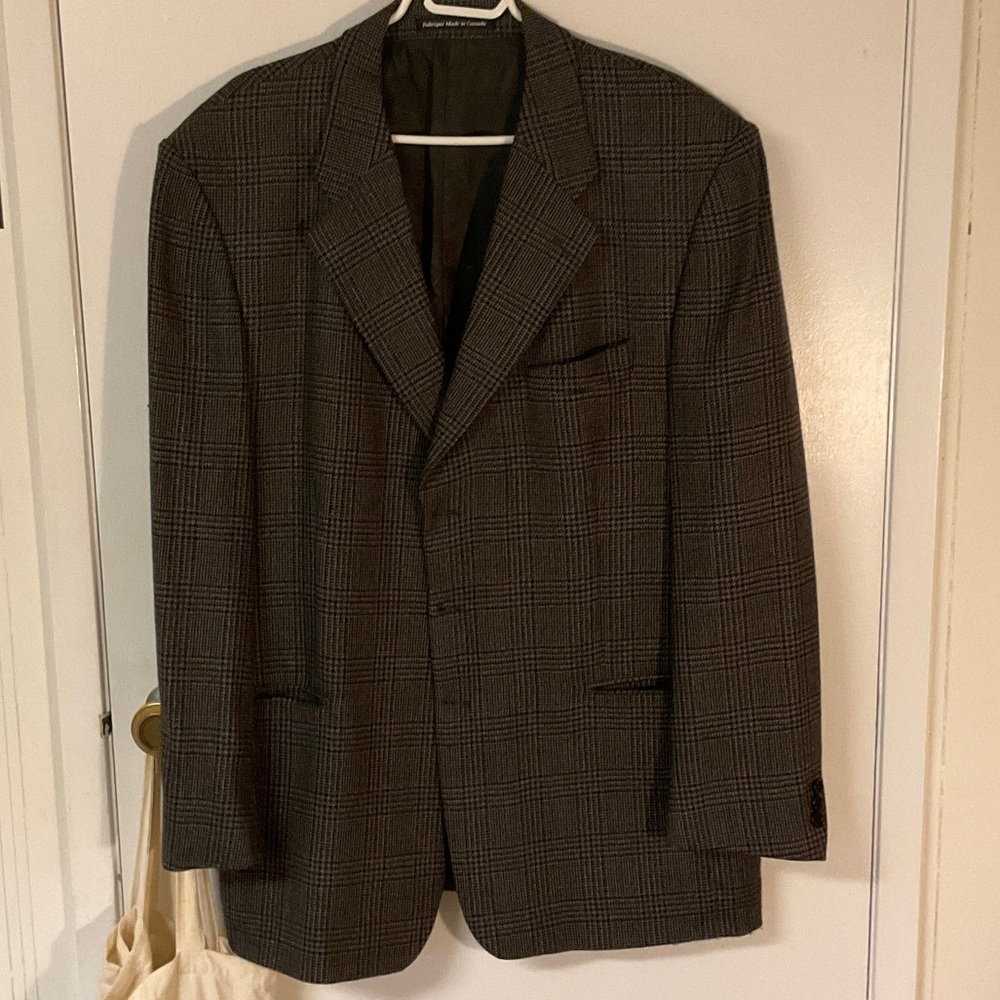Men's Classic Wool Gray and Black Blazer -46R